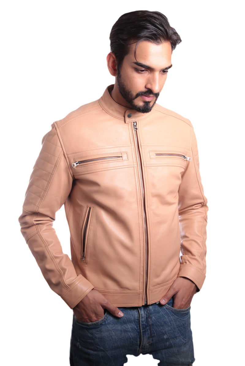 Fadcloset Men's Outerwear Fadcloset Men's Charles Beige Premium Leather Jacket