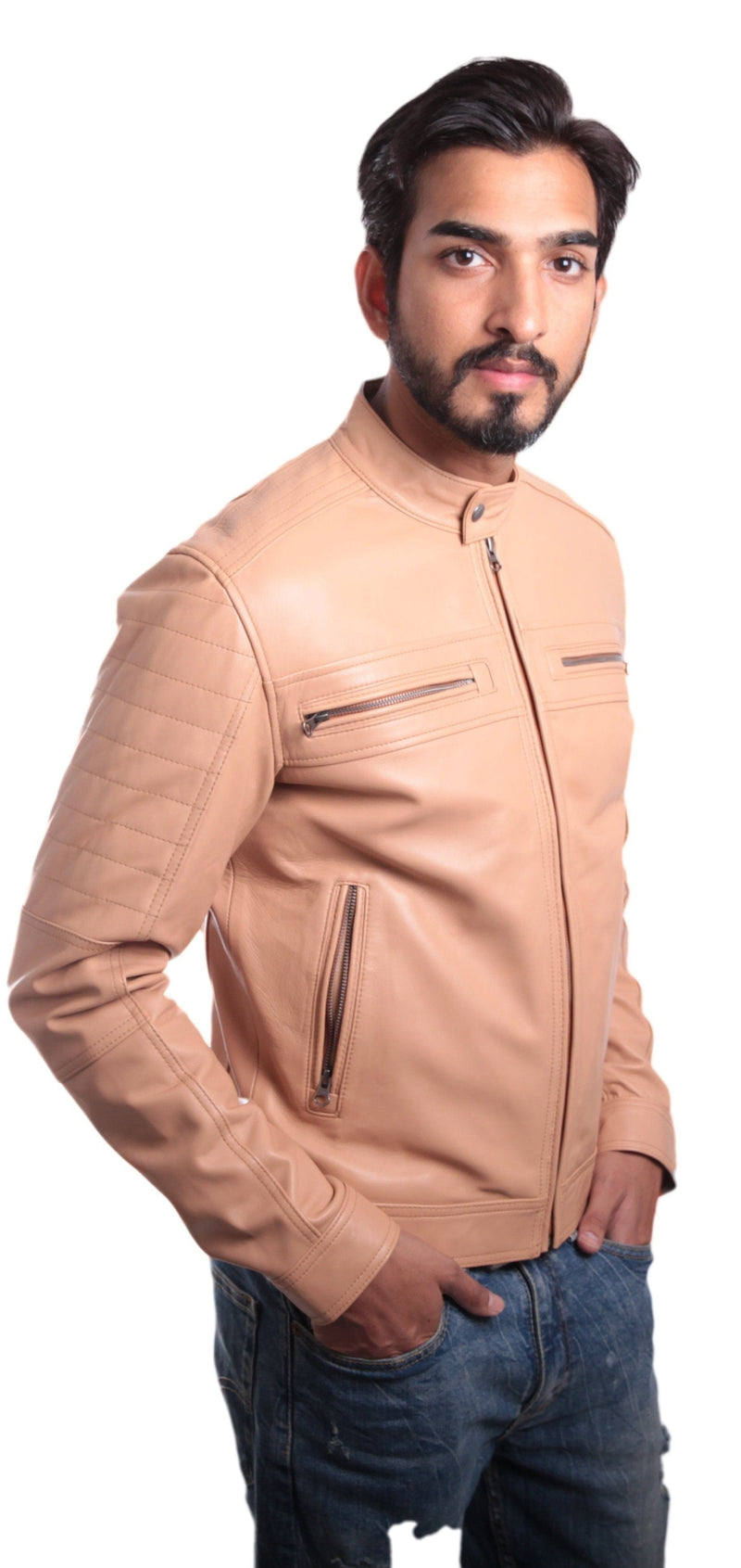 Fadcloset Men's Outerwear Fadcloset Men's Charles Beige Premium Leather Jacket