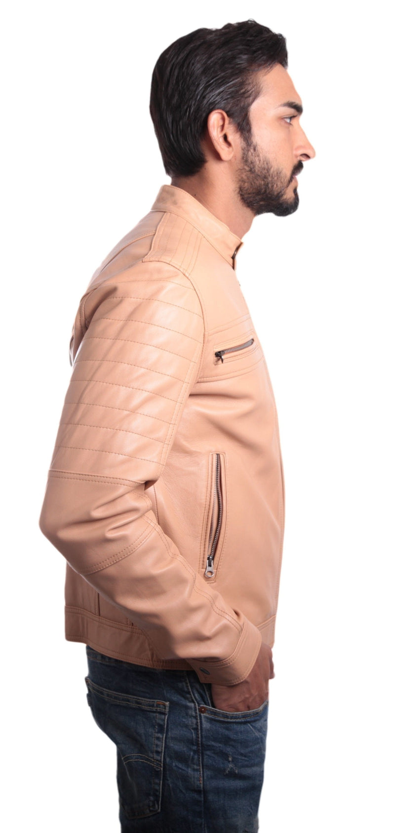 Fadcloset Men's Outerwear Fadcloset Men's Charles Beige Premium Leather Jacket