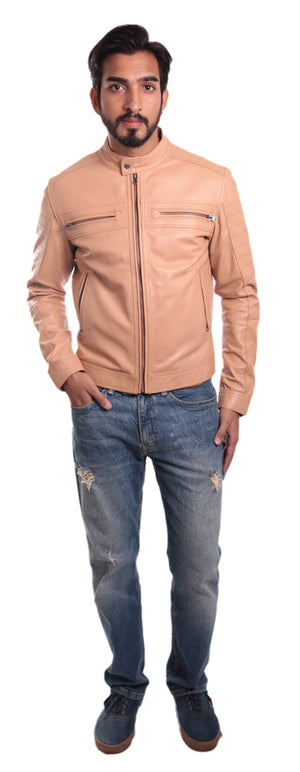 Fadcloset Men's Outerwear Fadcloset Men's Charles Beige Premium Leather Jacket