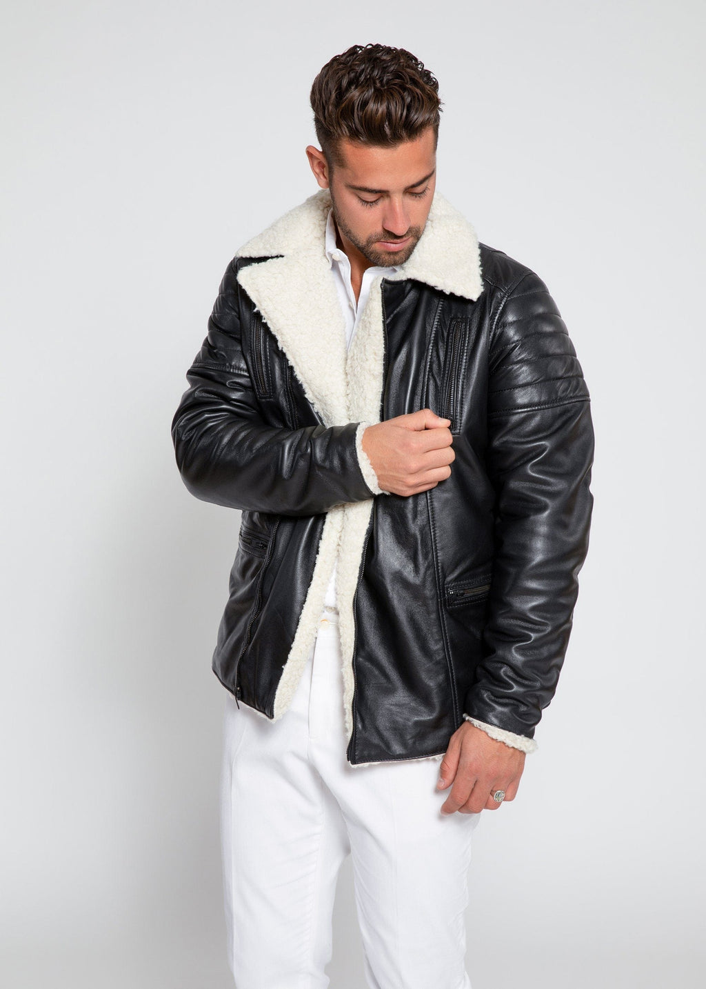 Fadcloset Men's Outerwear Fadcloset Men's Cosmo Shearling Curly Fur Leather Jacket