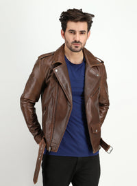 Fadcloset Men's Outerwear Fadcloset Men's Cowhide Dual Tone Brown Motorcycle Style Leather Jacket