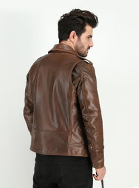 Fadcloset Men's Outerwear Fadcloset Men's Cowhide Dual Tone Brown Motorcycle Style Leather Jacket