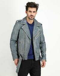 Fadcloset Men's Outerwear Fadcloset Men's Cowhide Dual Tone Gray Motorcycle Style Leather Jacket