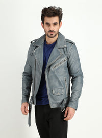 Fadcloset Men's Outerwear Fadcloset Men's Cowhide Dual Tone Gray Motorcycle Style Leather Jacket