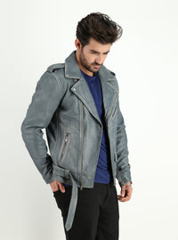 Fadcloset Men's Outerwear Fadcloset Men's Cowhide Dual Tone Gray Motorcycle Style Leather Jacket