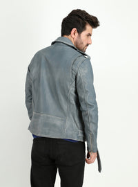 Fadcloset Men's Outerwear Fadcloset Men's Cowhide Dual Tone Gray Motorcycle Style Leather Jacket