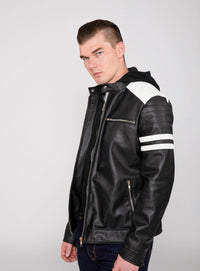 Fadcloset Men's Outerwear Fadcloset Men's Hawk Hooded PU Faux Leather Moto Jacket