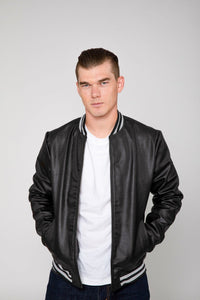 Fadcloset Men's Outerwear Fadcloset Men's Jett Varsity Lightweight PU Faux Leather Bomber Jacket