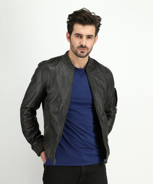 Fadcloset Men's Outerwear Fadcloset Men's Kadon Rub Off Black Leather Bomber Jacket