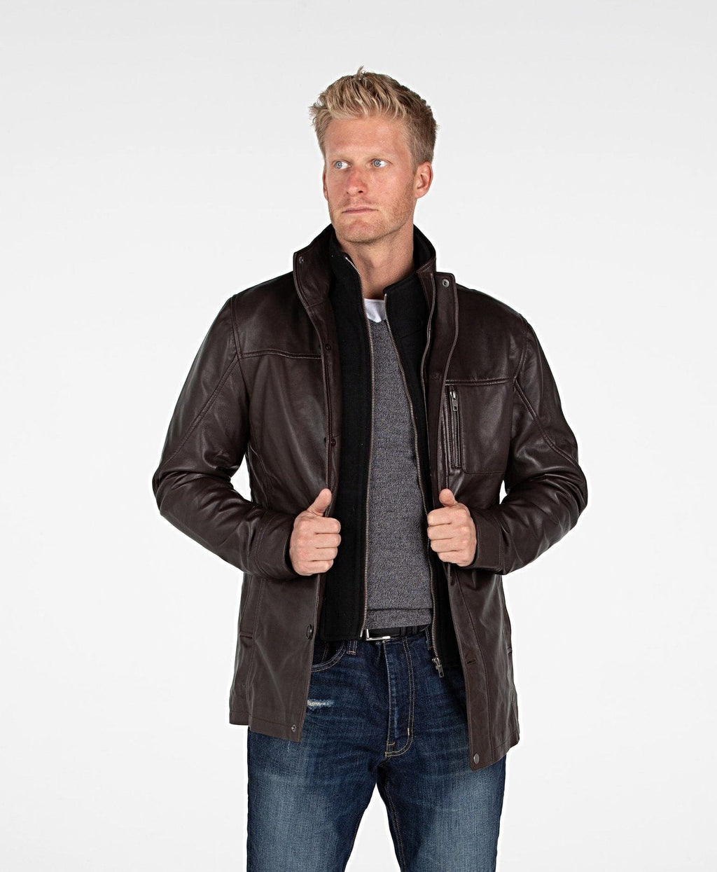 Fadcloset Men's Outerwear Fadcloset Men's Lambskin 4 Button Leather Coat