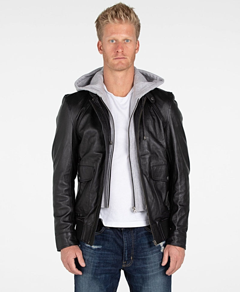 Fadcloset Men's Outerwear Fadcloset Men's Lambskin Hooded Leather Bomber Jacket