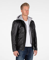 Fadcloset Men's Outerwear Fadcloset Men's Lambskin Hooded Leather Bomber Jacket