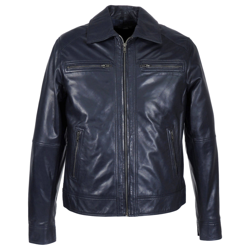 Fadcloset Men's Outerwear XS / NAVY Fadcloset Mens Cameron Leather Jacket