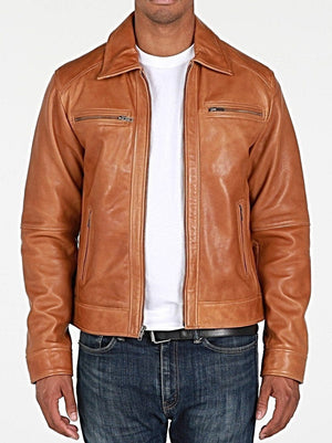 Fadcloset Men's Outerwear XS / TAN Fadcloset Mens Cameron Leather Jacket