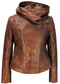 Fadcloset Women's Outerwear 2XL / Brown Fadcloset Sasha High Fashion Womens Hooded Leather Jacket