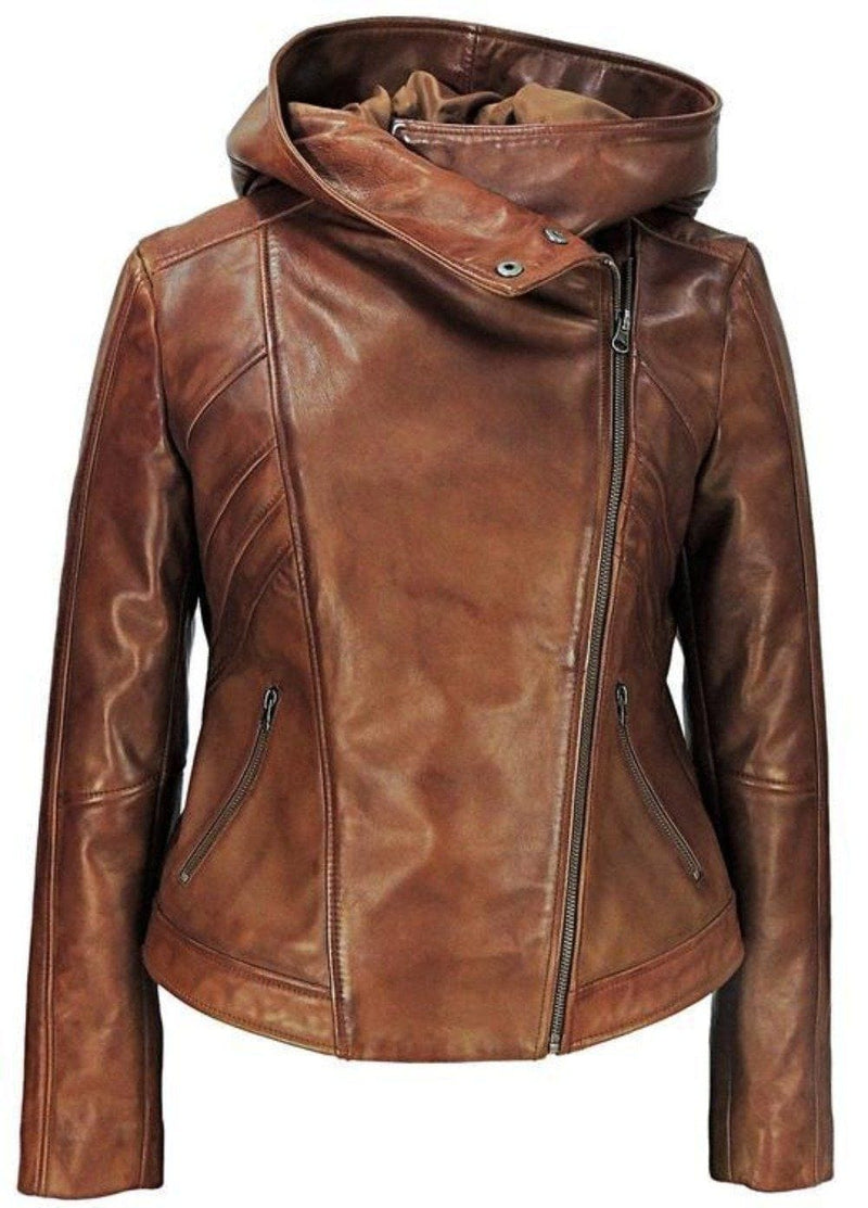 Fadcloset Women's Outerwear 2XL / Brown Fadcloset Sasha High Fashion Womens Hooded Leather Jacket