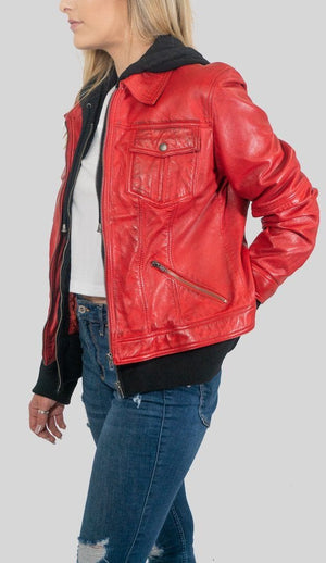 Fadcloset Women's Outerwear Fadcloset Annalise Womens Leather Jacket Red