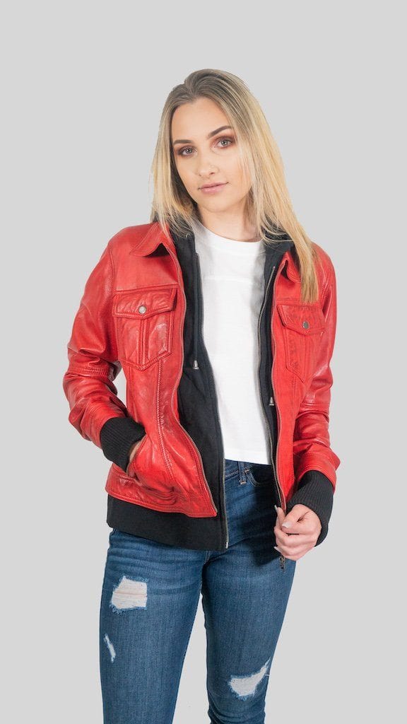 Fadcloset Women's Outerwear Fadcloset Annalise Womens Leather Jacket Red