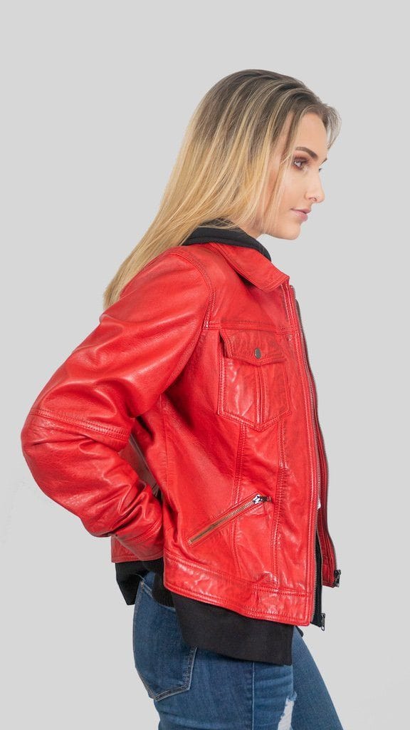 Fadcloset Women's Outerwear Fadcloset Annalise Womens Leather Jacket Red