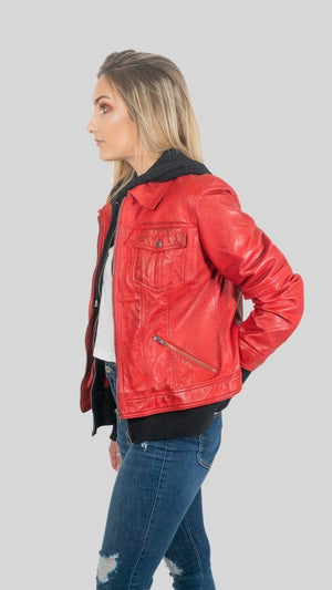 Fadcloset Women's Outerwear Fadcloset Annalise Womens Leather Jacket Red