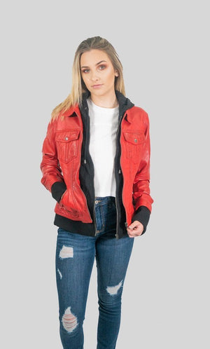 Fadcloset Women's Outerwear Fadcloset Annalise Womens Leather Jacket Red