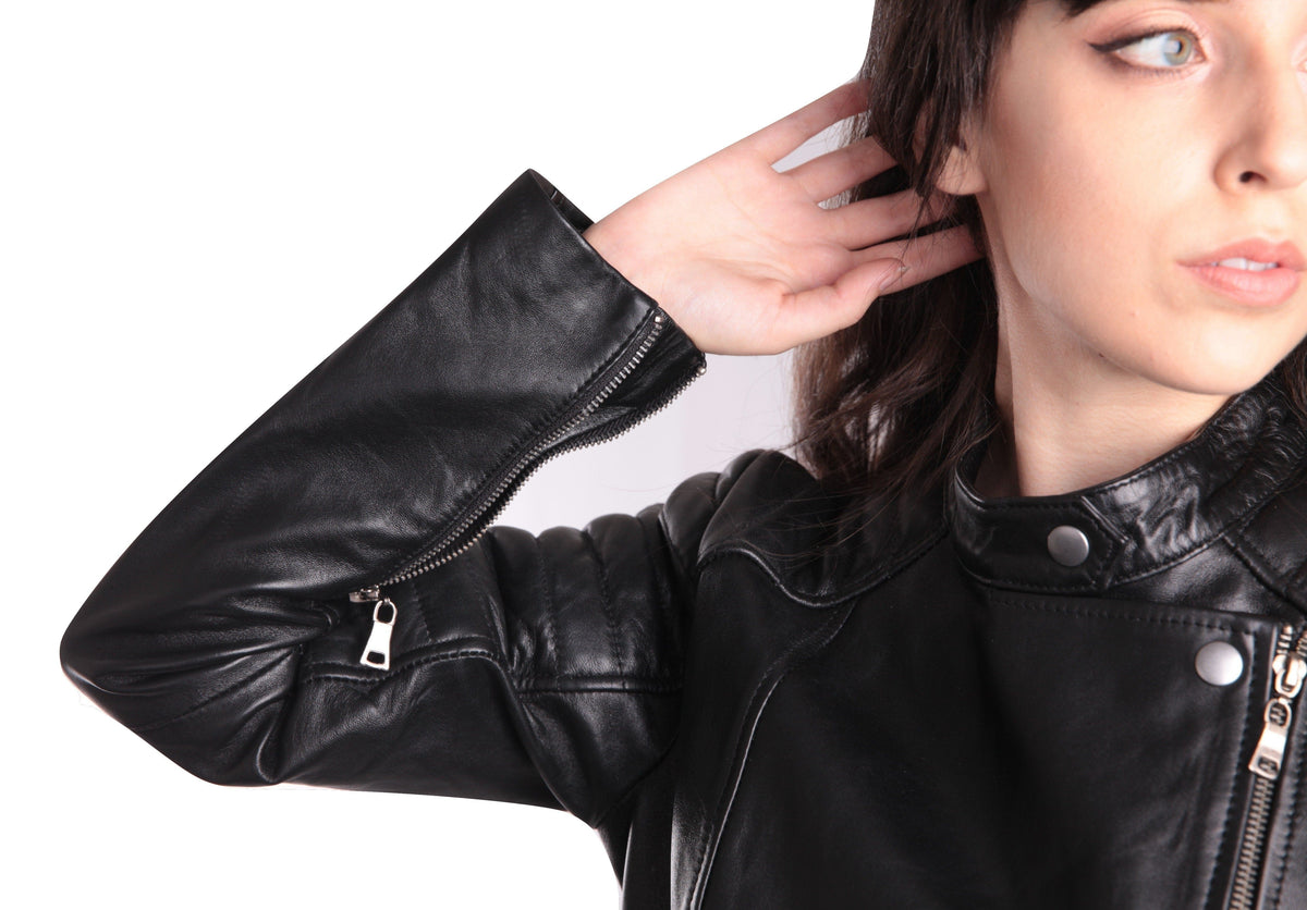 Fadcloset Women's Outerwear Fadcloset Ladies Bella Black Carla Leather Jacket