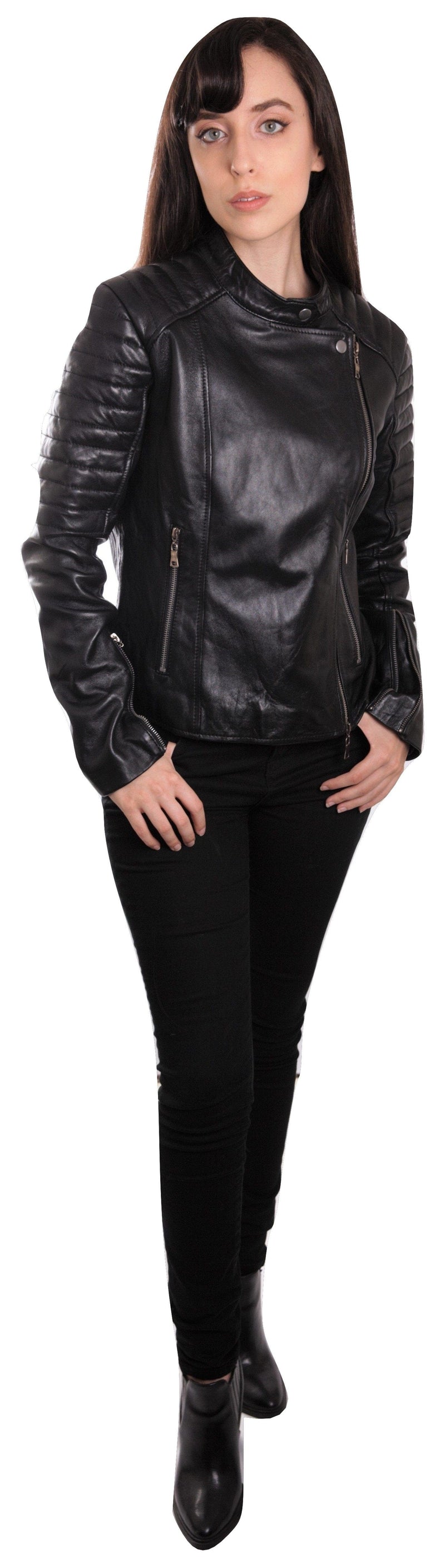 Fadcloset Women's Outerwear Fadcloset Ladies Bella Black Carla Leather Jacket