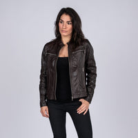 Fadcloset Women's Outerwear Fadcloset Ladies Elektra Washed Leather Jacket Brown