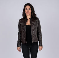 Fadcloset Women's Outerwear Fadcloset Ladies Elektra Washed Leather Jacket Brown