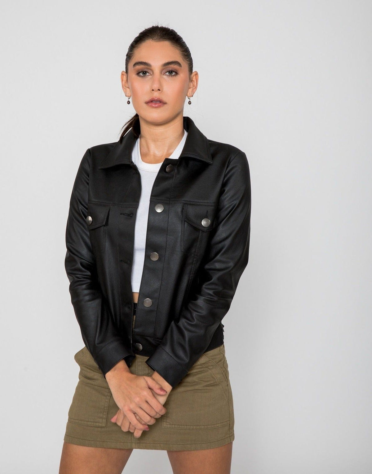 Fadcloset Women's Outerwear Fadcloset Women's Chloe Trucker PU Faux Leather Jacket