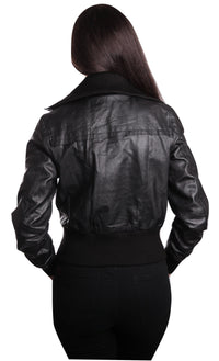 Fadcloset Women's Outerwear Fadcloset Women's Short-Cut Bomber Leather Jacket
