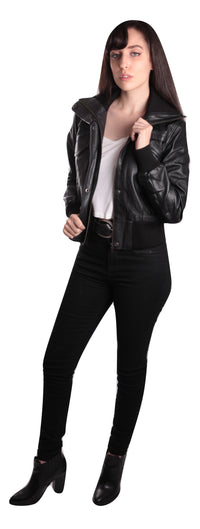 Fadcloset Women's Outerwear Fadcloset Women's Short-Cut Bomber Leather Jacket