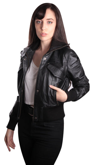 Fadcloset Women's Outerwear Fadcloset Women's Short-Cut Bomber Leather Jacket