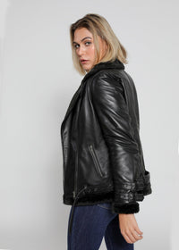 Fadcloset Women's Outerwear Fadcloset Women's Sylvia Black Shearling Fur Leather Jacket