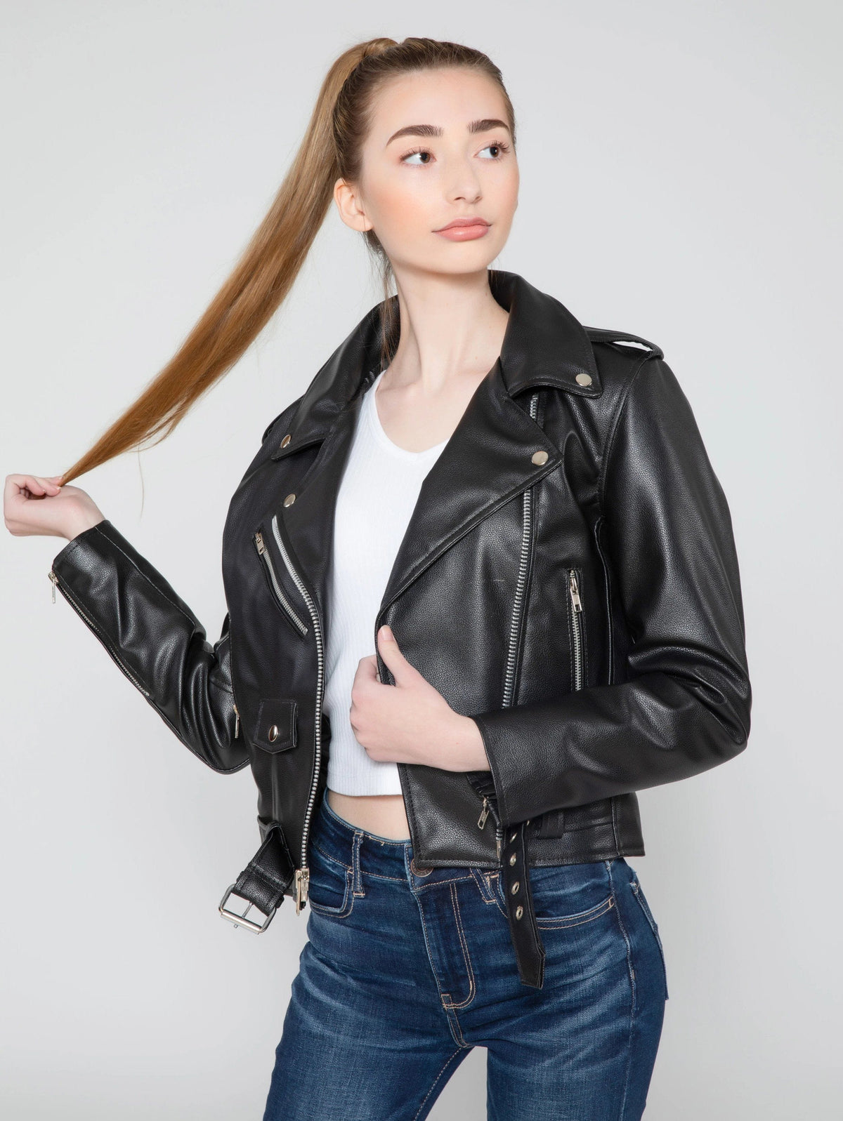 Fadcloset Women's Outerwear Fadcloset Women's Vegan Moto Style Faux Leather Jacket