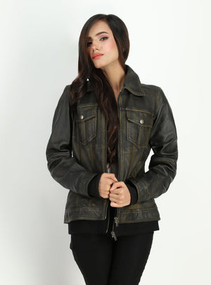 Fadcloset Women's Outerwear Fadcloset Womens Adalena Dual Tone Rustic Leather Jacket