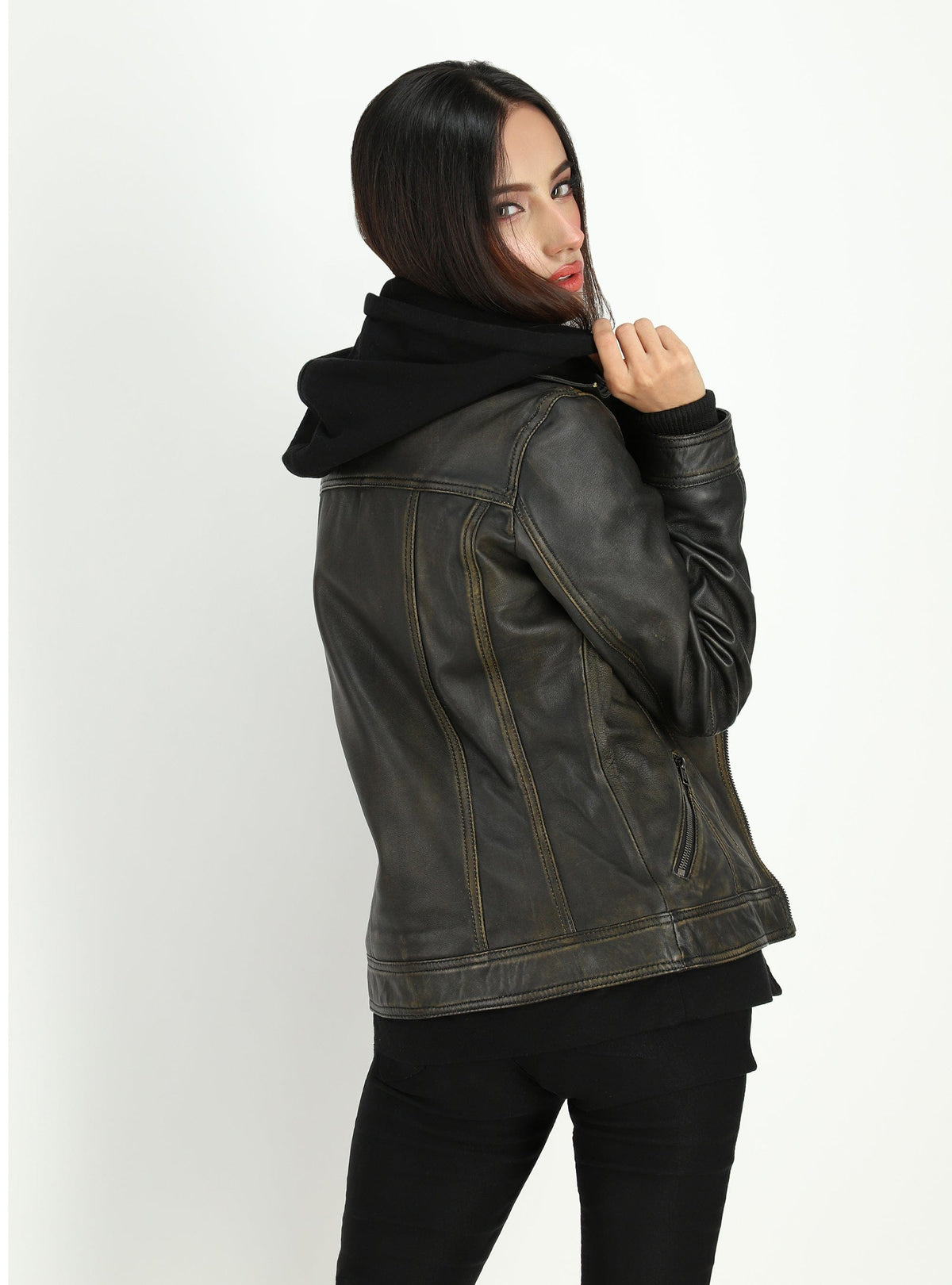 Fadcloset Women's Outerwear Fadcloset Womens Adalena Dual Tone Rustic Leather Jacket