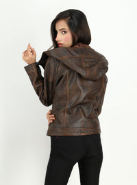 Fadcloset Women's Outerwear Fadcloset Womens Luna Dual Tone Rustic Hooded Leather Jacket