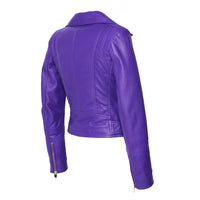 Fadcloset Women's Outerwear Fadcloset Womens Moto Nappa in Deerskin Emboss Print Purple Leather Jacket