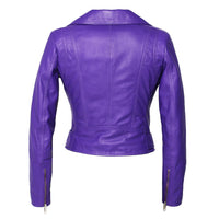 Fadcloset Women's Outerwear Fadcloset Womens Moto Nappa in Deerskin Emboss Print Purple Leather Jacket