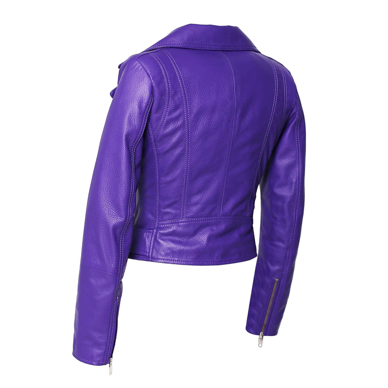 Fadcloset Women's Outerwear Fadcloset Womens Moto Nappa in Deerskin Emboss Print Purple Leather Jacket