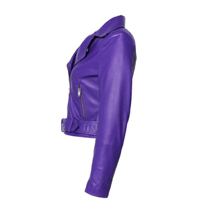 Fadcloset Women's Outerwear Fadcloset Womens Moto Nappa in Deerskin Emboss Print Purple Leather Jacket