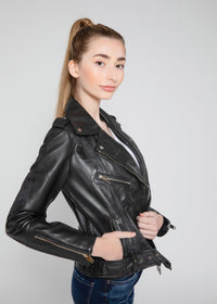 Fadcloset Women's Outerwear Fadcloset Womens Moto Nappa Leather Jacket