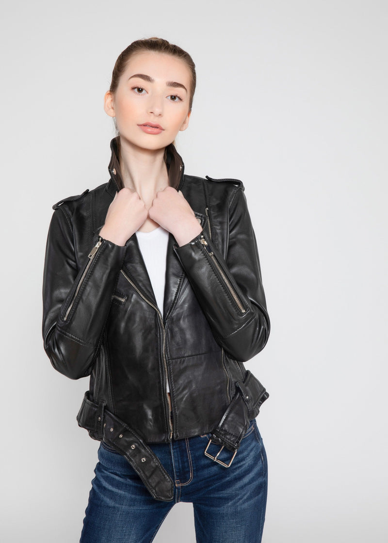 Fadcloset Women's Outerwear Fadcloset Womens Moto Nappa Leather Jacket