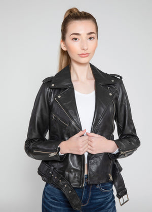 Fadcloset Women's Outerwear Fadcloset Womens Moto Nappa Leather Jacket