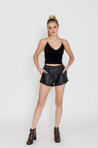 FADCLOSET Women's Shorts Fadcloset Women's Fashion High Waist Black Leather Shorts