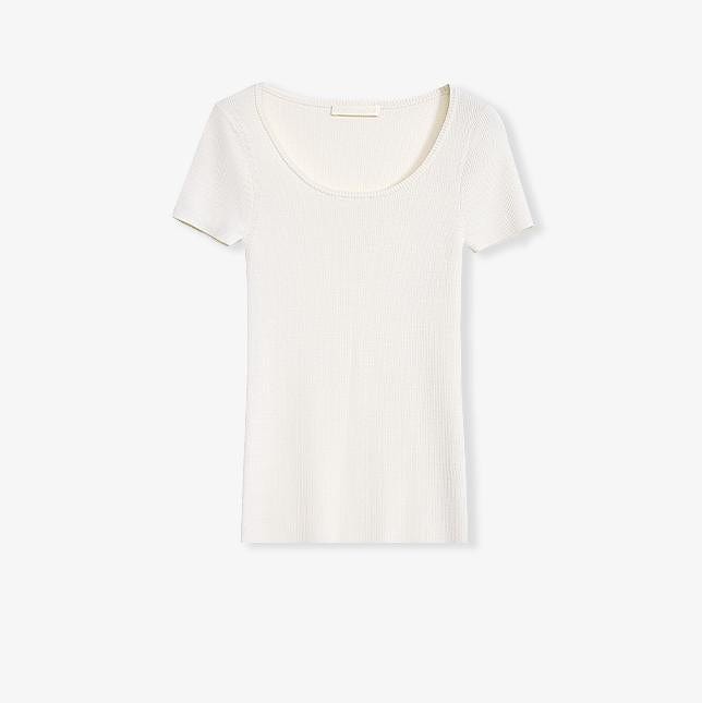 Fireladyfur Clothing Women's Fashion - Women's Clothing - Blouses & Shirts Beige / S（4-6） German Yangtze Machine Washable Wool Round Neck Slim Short Sleeve Top for Women