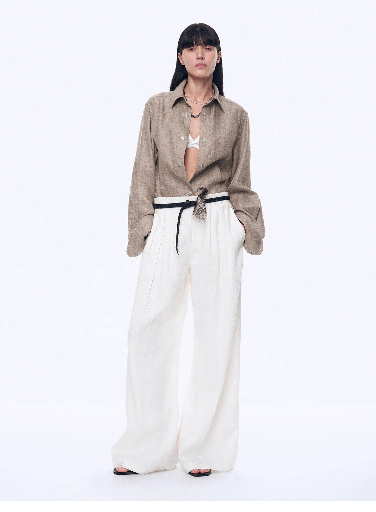 Fireladyfur Clothing Women's Fashion - Women's Clothing - Blouses & Shirts "Berlin Afternoon Tea" Refreshing Breathable Twill Linen Deconstructed Silhouette Old Money Style Waist Shirt Top