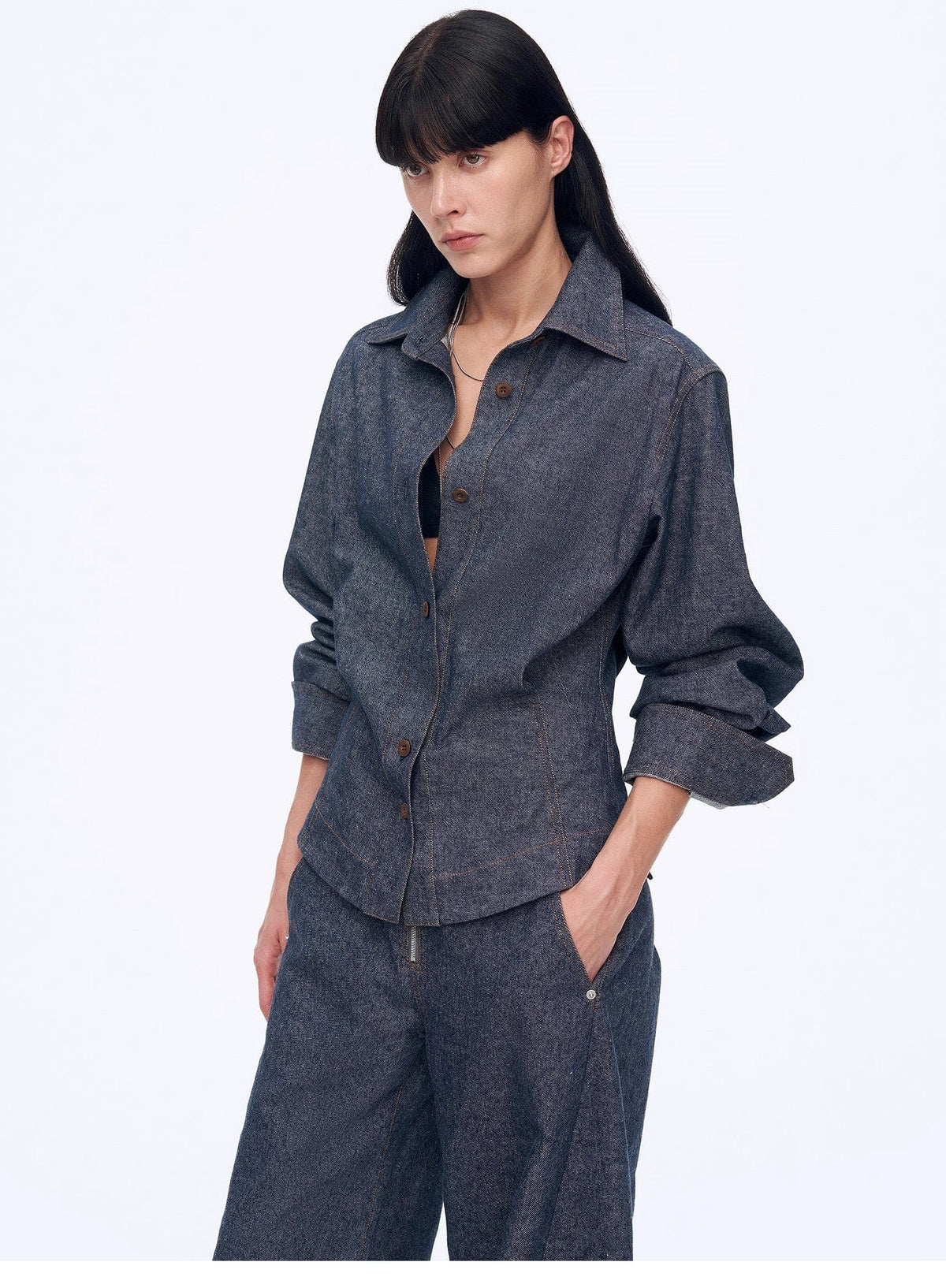 Fireladyfur Clothing Women's Fashion - Women's Clothing - Blouses & Shirts "Berlin Afternoon Tea" Refreshing Breathable Twill Linen Deconstructed Silhouette Old Money Style Waist Shirt Top